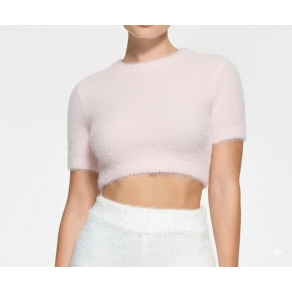 New Rare Limited Skims Feathery Intimates Super Cropped T-Shirt Baby Pink L Soft
